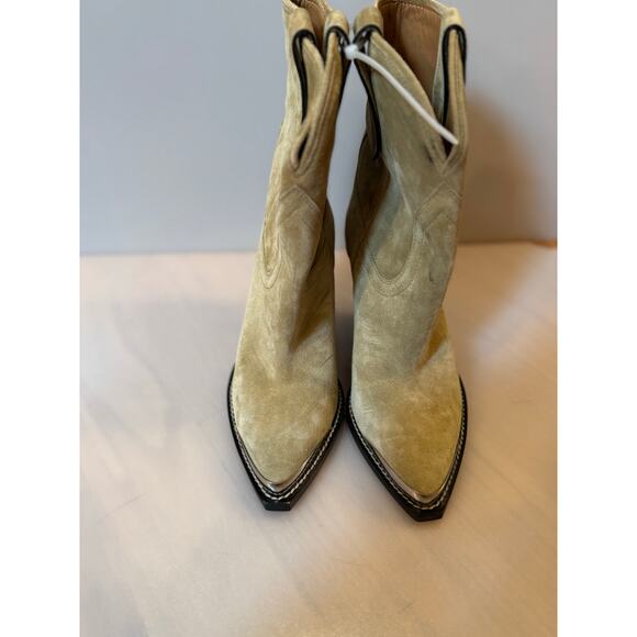 Isabel Marant Suede Cowboy Boots Tan Size 6 Silver Ti - Picture 2 of 9
